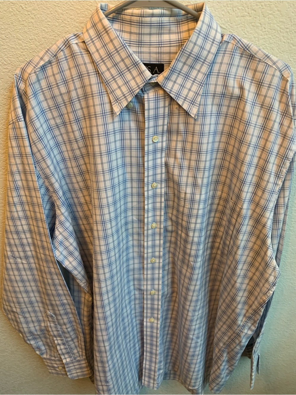 Jos. A. Bank Light Blue and White Plaid Dress Shirt